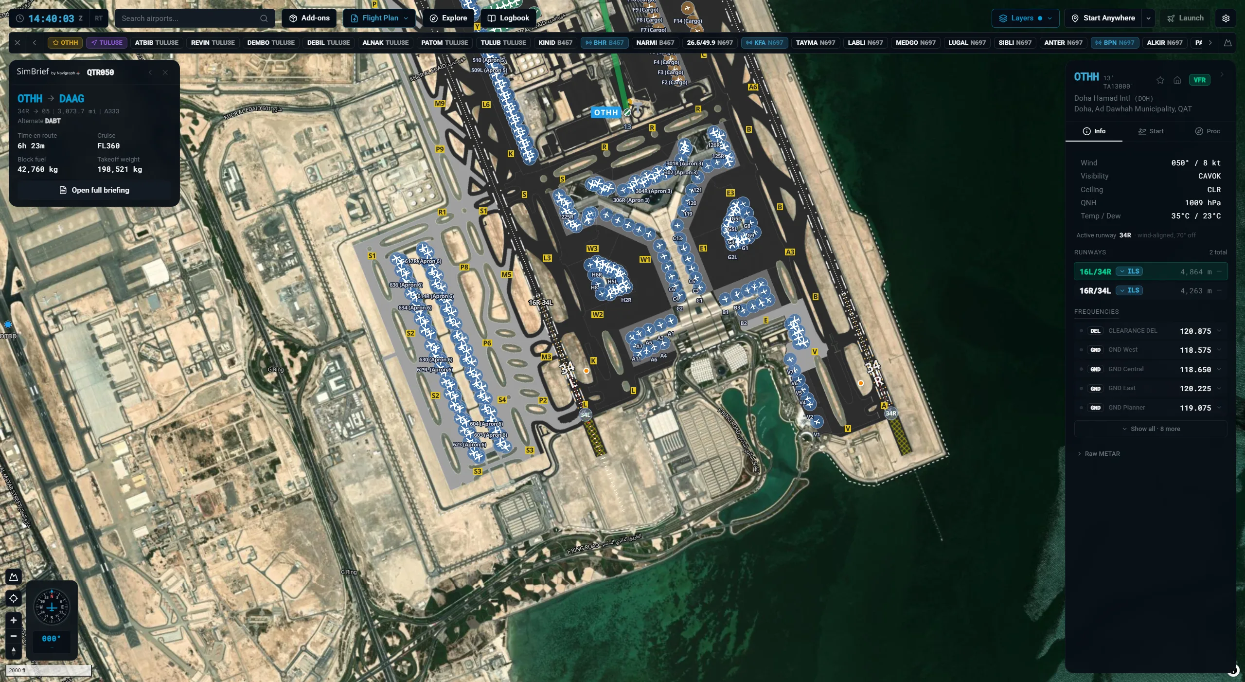 X-Dispatch airport panel with runways, frequencies and the airport diagram.