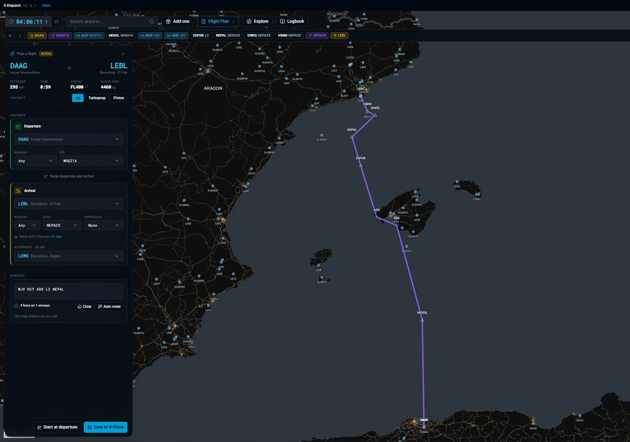 X-Dispatch: Plan the flight on real airways