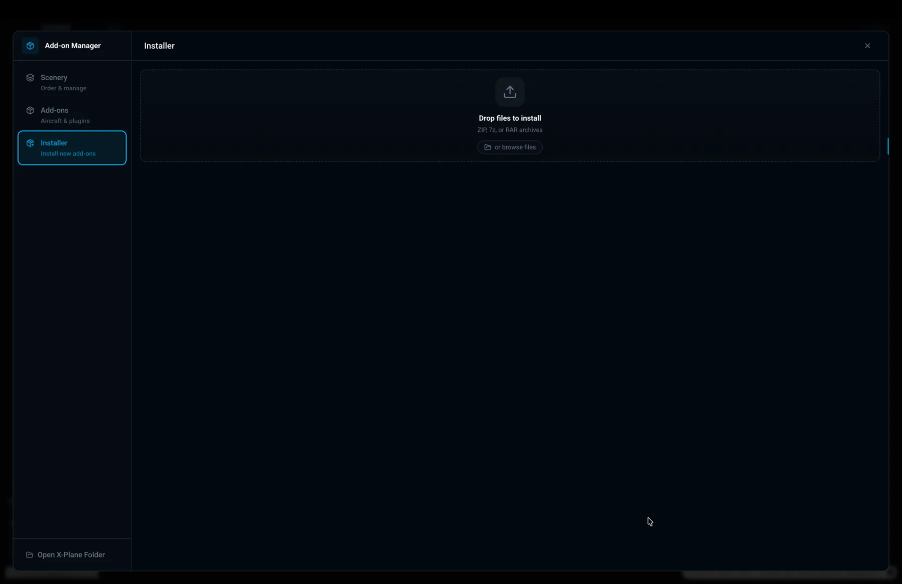 X-Dispatch add-on installer with drag and drop file target.