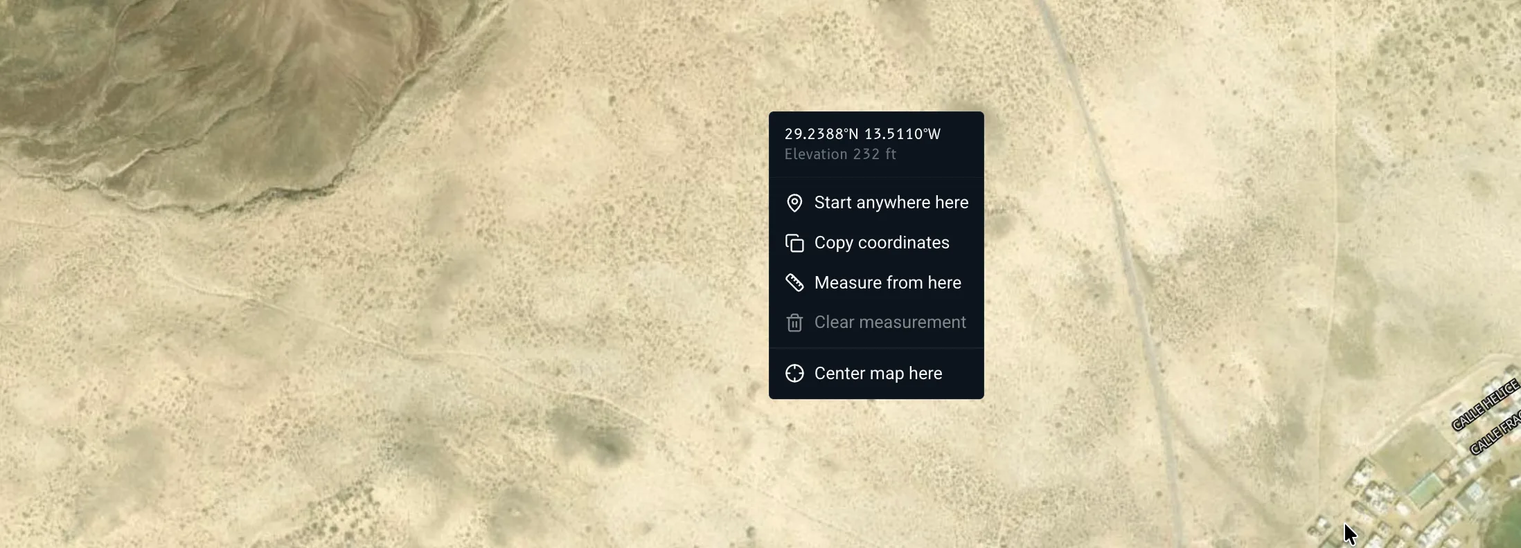 The X-Dispatch map right-click menu with coordinates, elevation and the map actions.